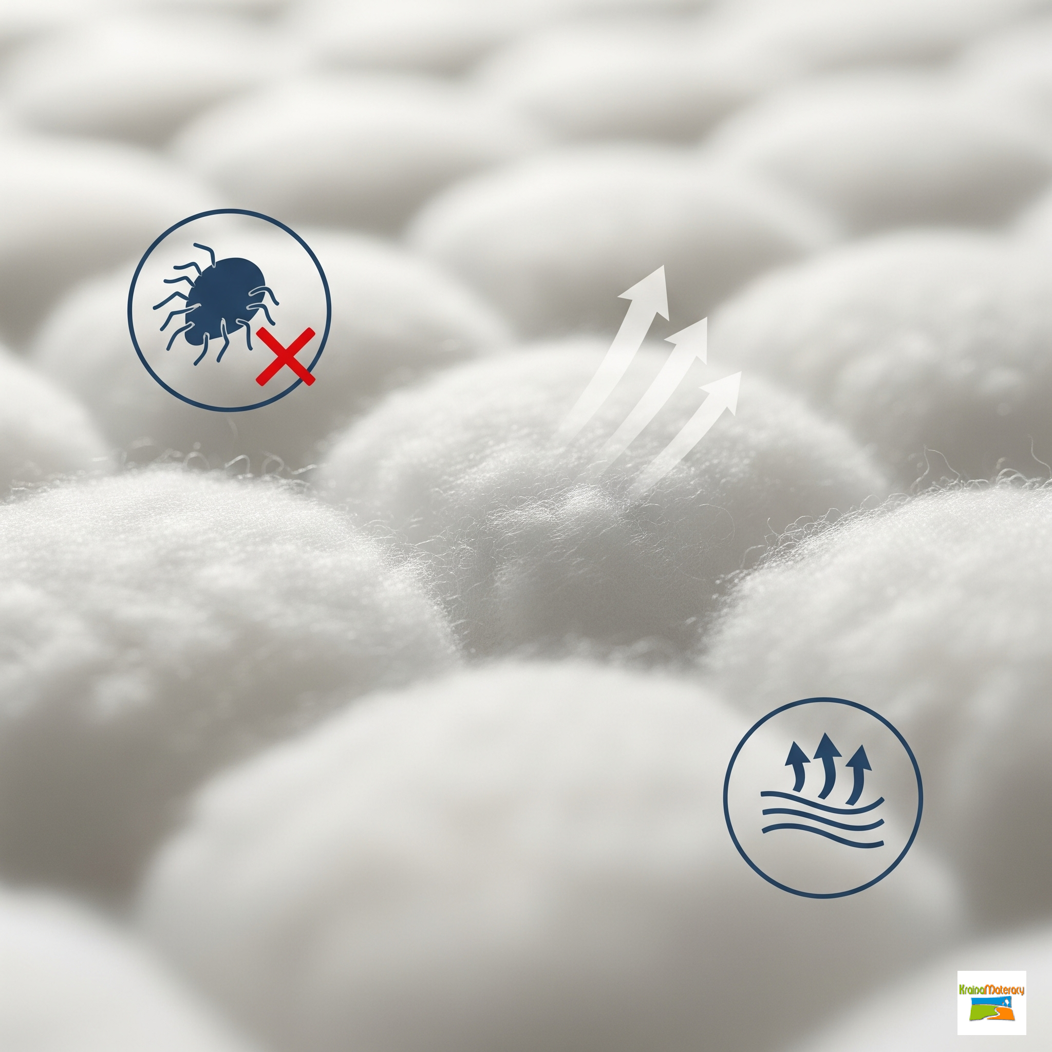 Zbliżenie na oddychające i antyalergiczne wypełnienie kołdry dla dziecka, idealne dla małego alergika.