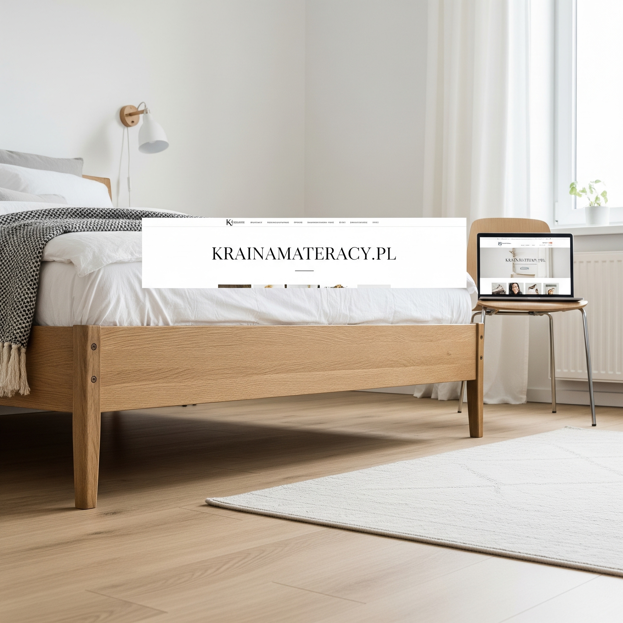 Nowoczesna sypialnia z eleganckim łóżkiem z drewnianą ramą, które dzięki przestrzeni pod spodem nadaje wnętrzu lekkości.